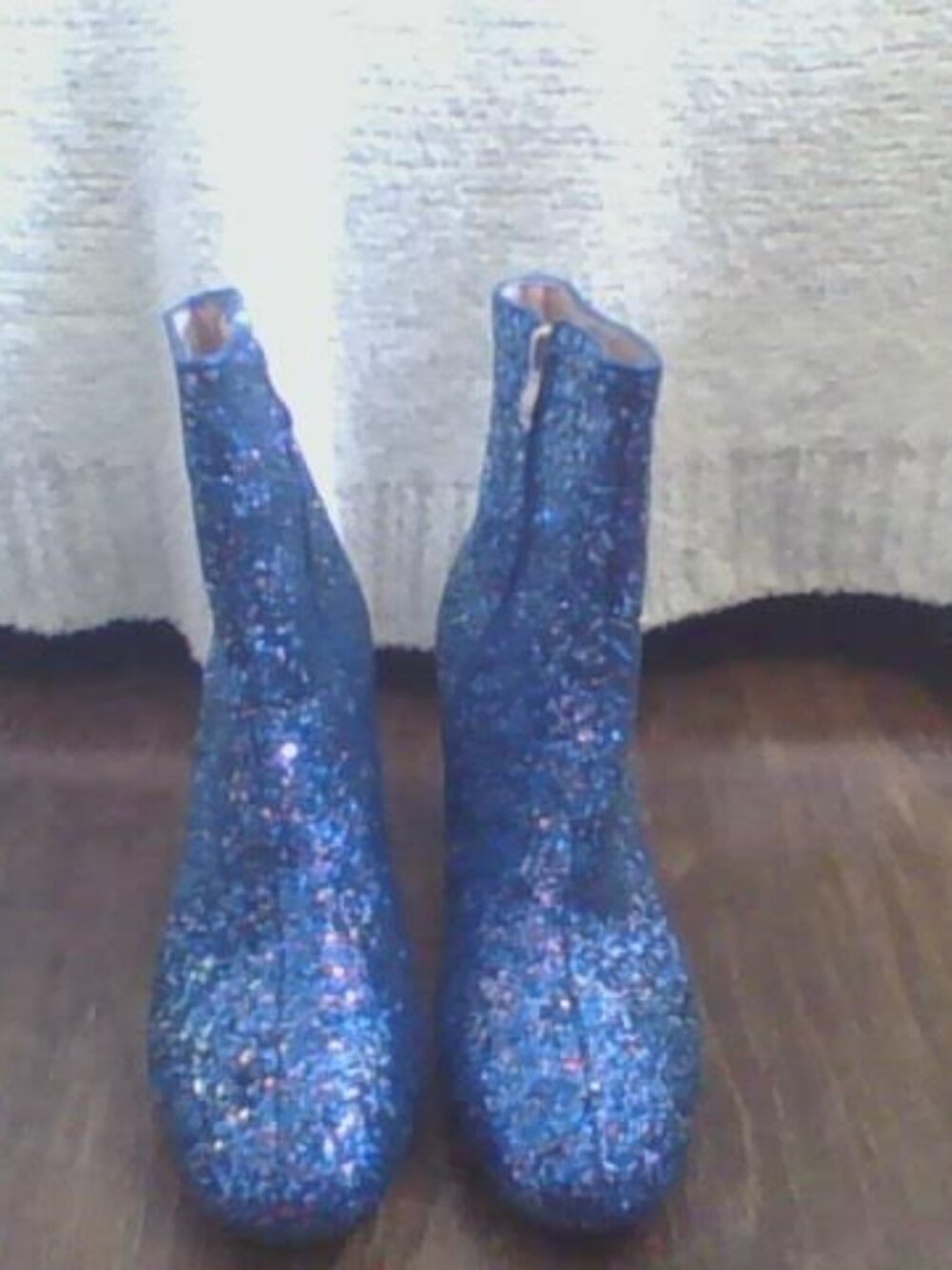 Blue Glitter Pointed Toe Chunky Heel Ankle Boots - Picture 8 of 9